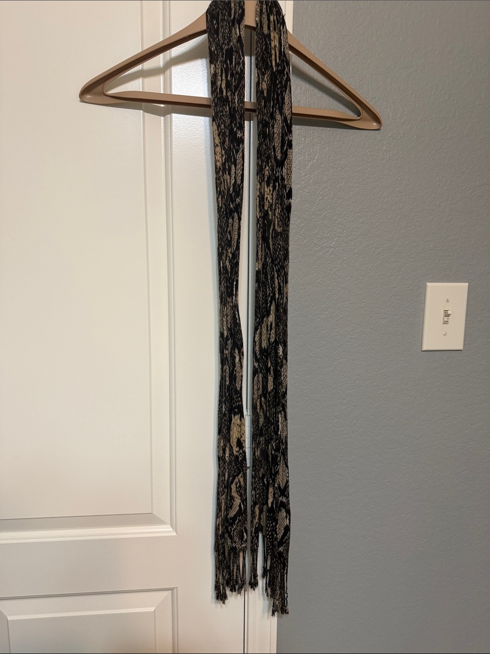 Snake print Neutral Black and Beige Patterned Scarf - Unbranded